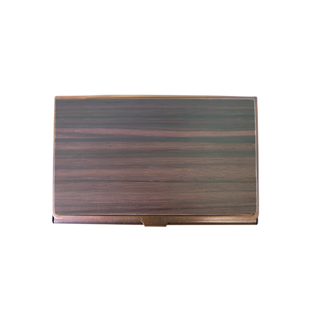 BRASS & WOOD CARDCASE RUST WITH BOX IN MACASSAR EBONY WOOD -