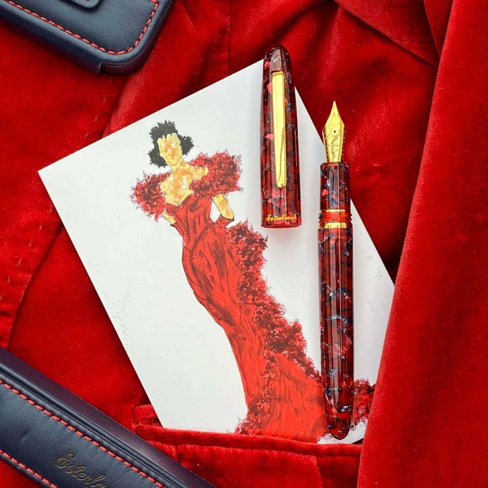 Estie Scarlet Gold Trim Rollerball - Fountain Pen