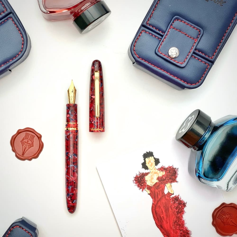 Rollerball pen - Estie Scarlet - Gold Trim - Rollerball Pen